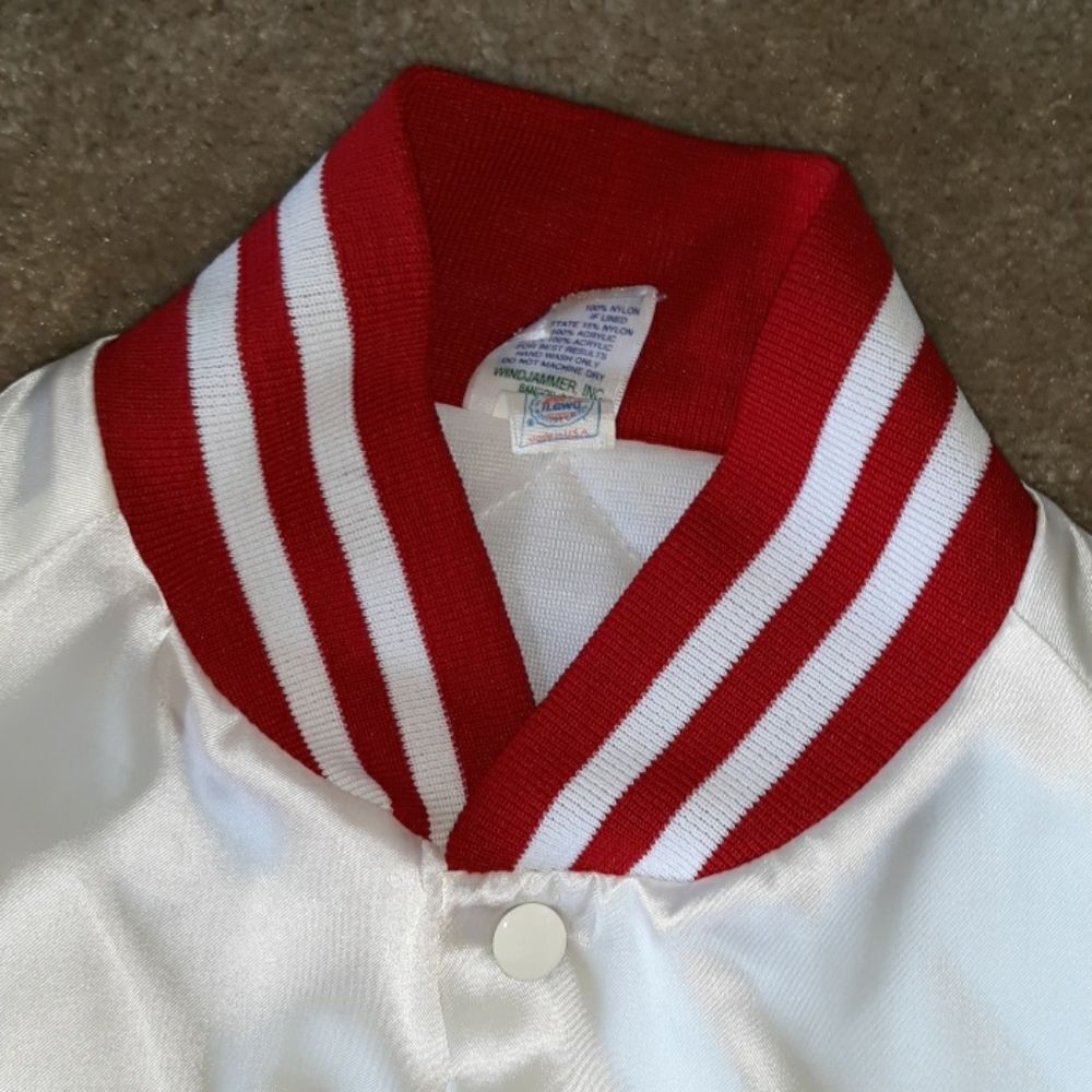 VINTAGE Windjammer 90's White Satin Bomber Jacket VFW - Picture 9 of 12